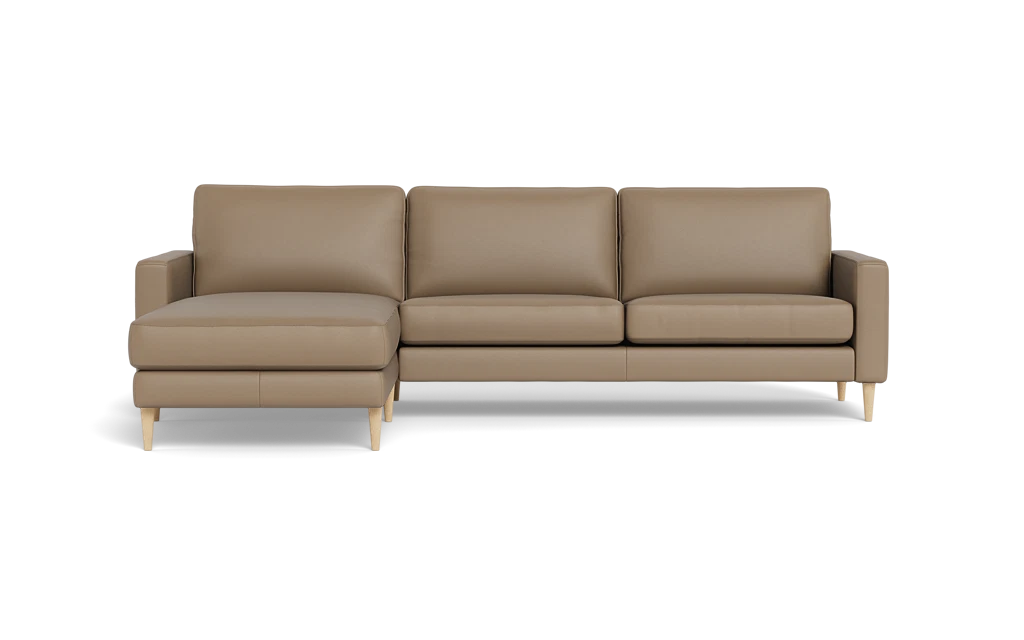 Symfoni sofa med chaiselong - Smalt armlæn - Soleda læder - Savanna - Venstrevendt
