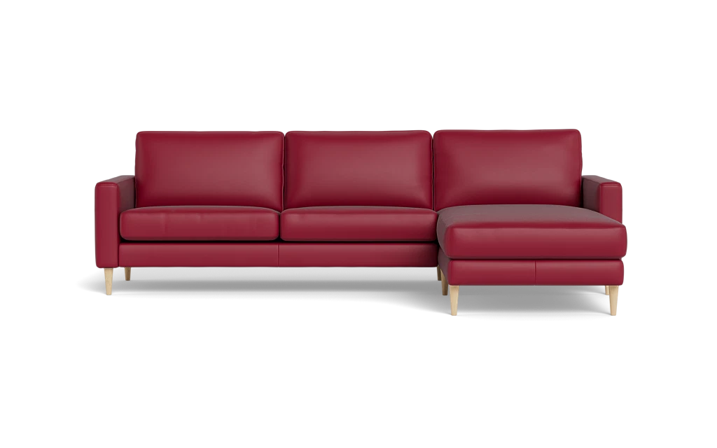 Symfoni sofa med chaiselong - Smalt armlæn - Semianilin/spalt læder - Red - Højrevendt