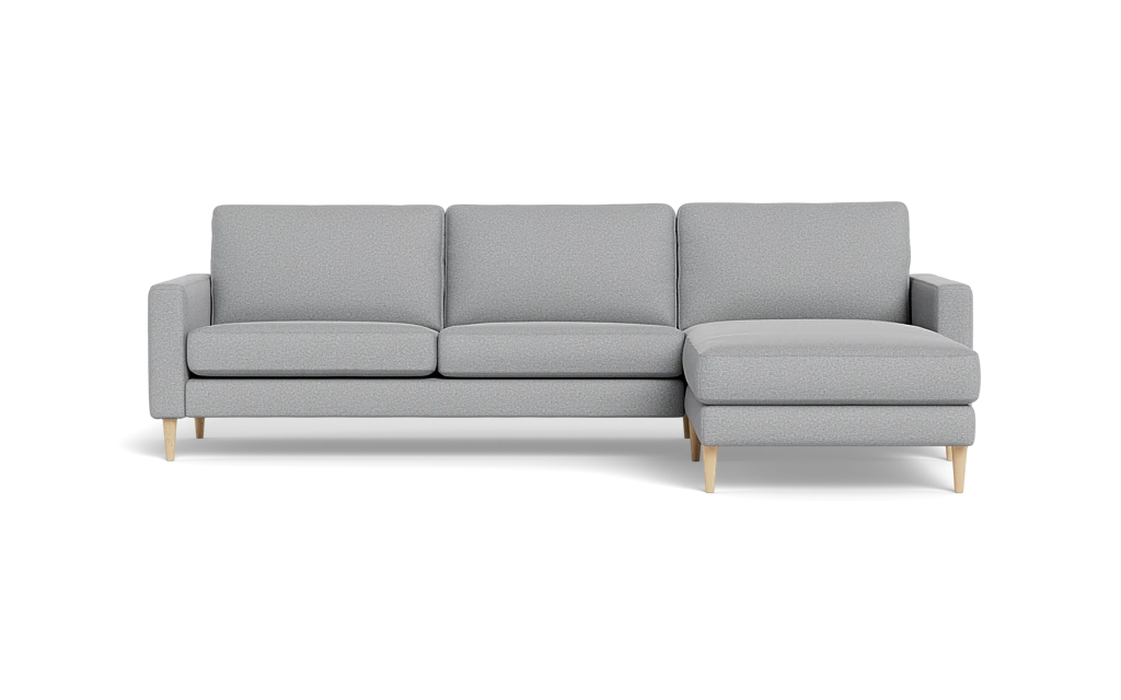 Symfoni sofa med chaiselong - Smalt armlæn - Oakland stof - Light Grey - Højrevendt
