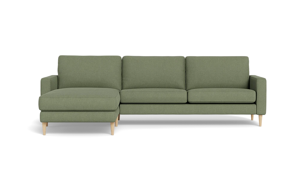 Symfoni sofa med chaiselong - Smalt armlæn - Rebel stof - Forest - Venstrevendt