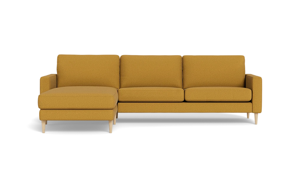 Symfoni sofa med chaiselong - Smalt armlæn - New Ocean stof - Curry - Venstrevendt