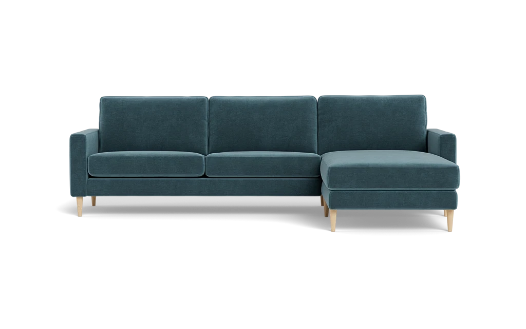 Symfoni sofa med chaiselong - Smalt armlæn - Adore velour - Petrol - Højrevendt