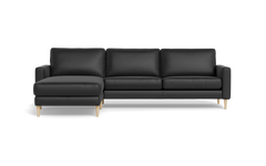 Symfoni sofa med chaiselong - Smalt armlæn - Semianilin/spalt læder - Black - Venstrevendt