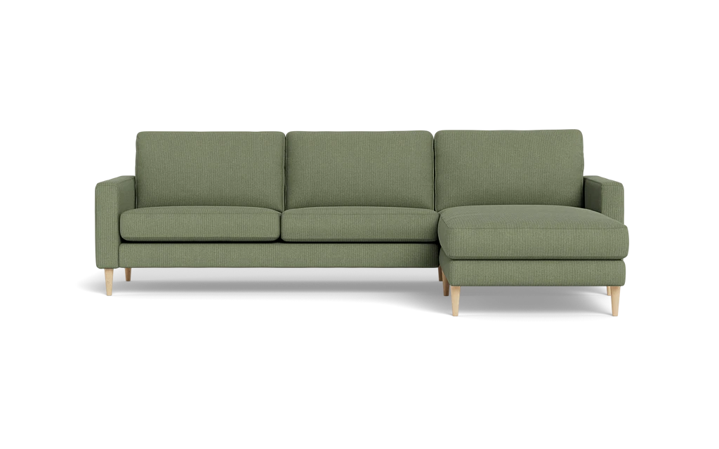 Symfoni sofa med chaiselong - Smalt armlæn - Rebel stof - Forest - Højrevendt
