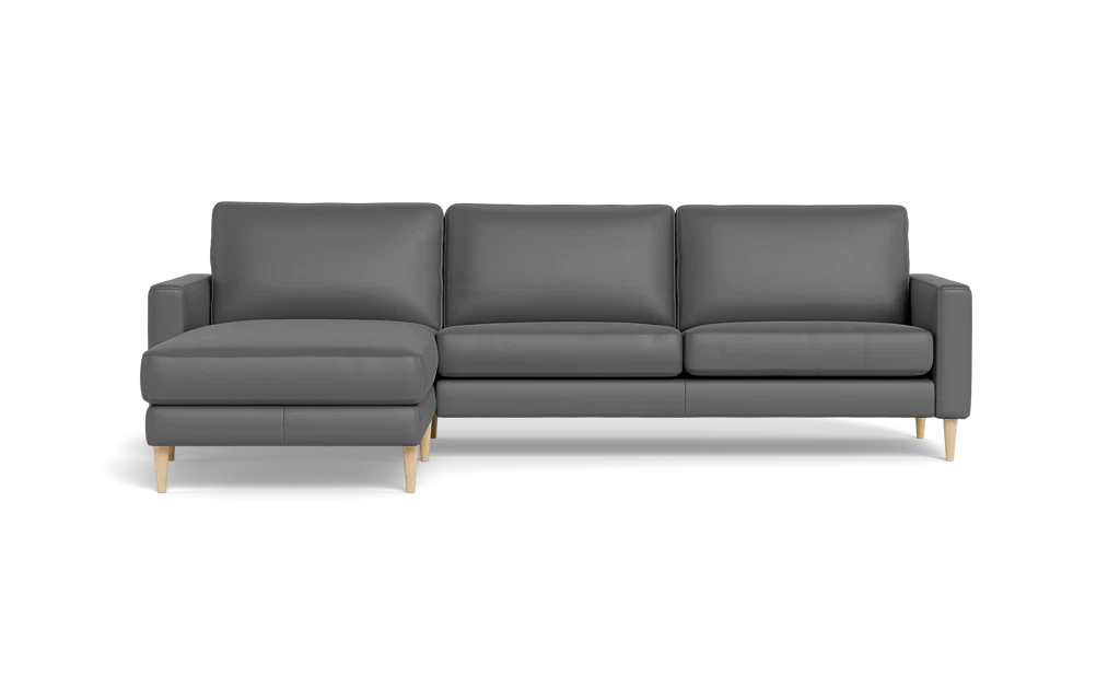Symfoni sofa med chaiselong - Smalt armlæn - Semianilin/spalt læder - Grey - Venstrevendt