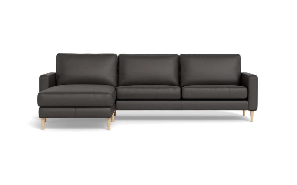 Symfoni sofa med chaiselong - Smalt armlæn - Soleda læder - Dark Brown - Venstrevendt