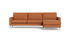 Symfoni sofa med chaiselong - Smalt armlæn - Rebel stof - Cognac - Højrevendt