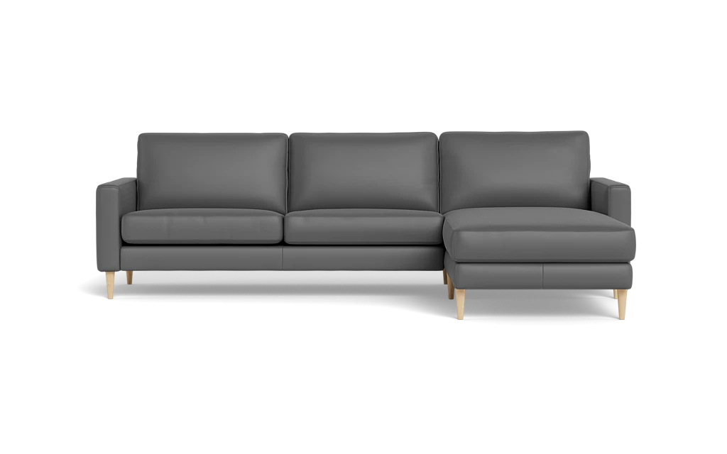 Symfoni sofa med chaiselong - Smalt armlæn - Semianilin/spalt læder - Grey - Højrevendt