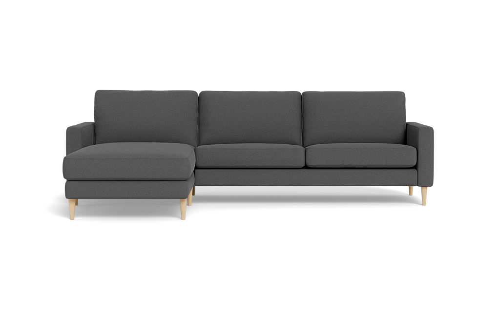 Symfoni sofa med chaiselong - Smalt armlæn - New Ocean stof - Graphite - Venstrevendt
