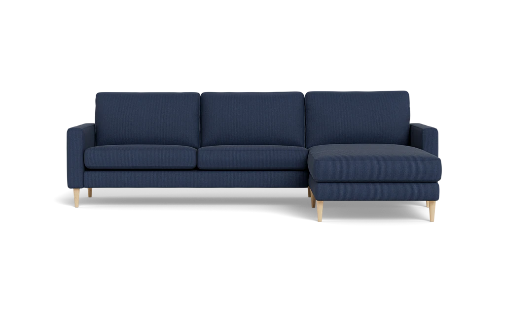 Symfoni sofa med chaiselong - Smalt armlæn - Rebel stof - Indigo - Højrevendt