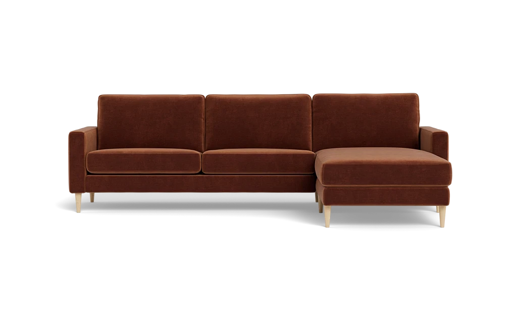 Symfoni sofa med chaiselong - Smalt armlæn - Adore velour - Copper - Højrevendt