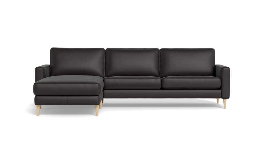 Symfoni sofa med chaiselong - Smalt armlæn - Semianilin/spalt læder - Dark Brown - Venstrevendt