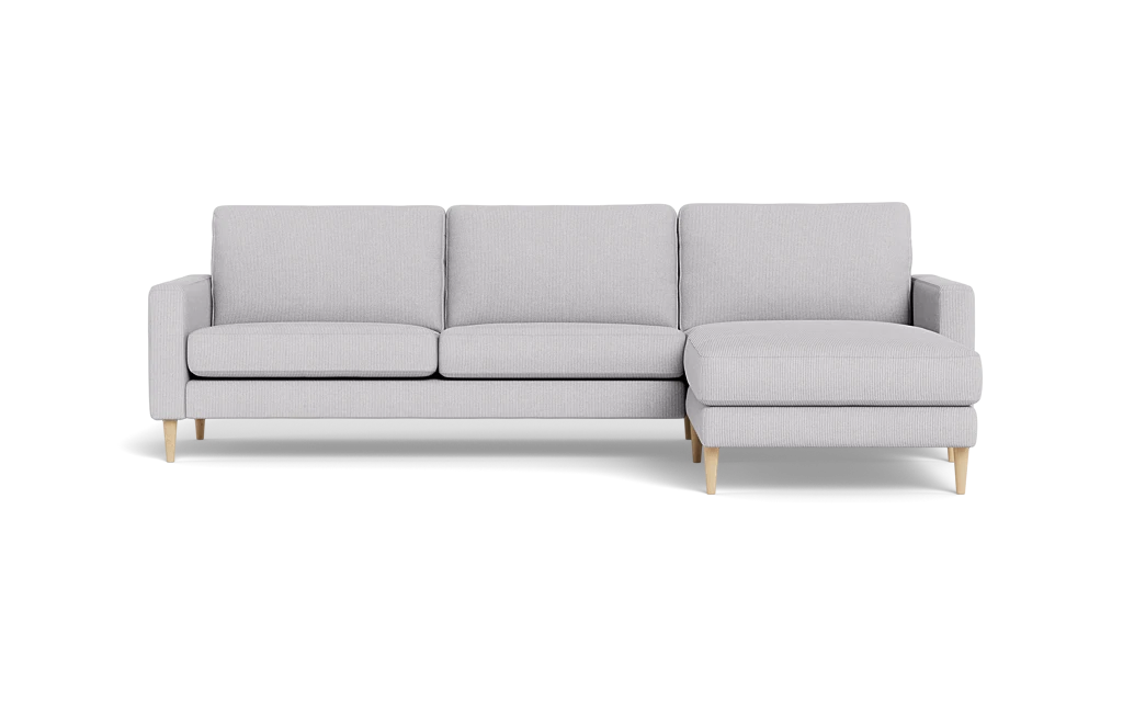 Symfoni sofa med chaiselong - Smalt armlæn - Rebel stof - Light Grey - Højrevendt