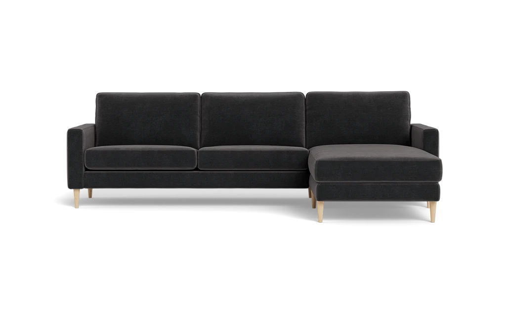 Symfoni sofa med chaiselong - Smalt armlæn - Adore velour - Anthracite - Højrevendt