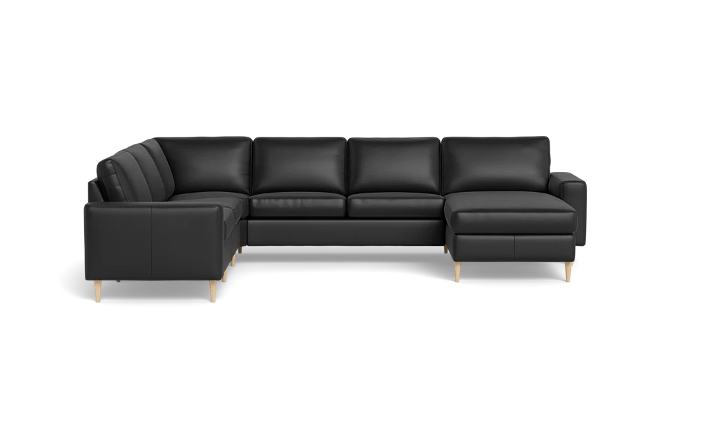Symfoni 2019 hjørnesofa med chaiselong - bredt lige armlæn - Anilux læder - Black - Venstrevendt