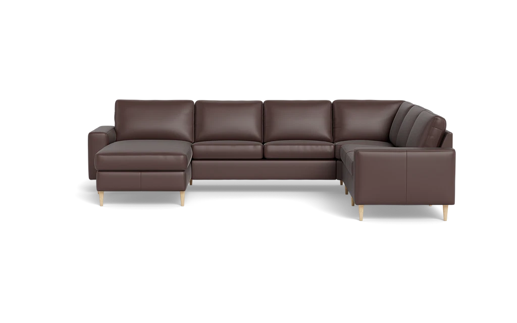 Symfoni 2019 hjørnesofa med chaiselong - bredt lige armlæn - Anilux læder - Dark Brown - Højrevendt