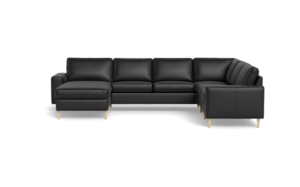 Symfoni 2019 hjørnesofa med chaiselong - bredt lige armlæn - Anilux læder - Black - Højrevendt