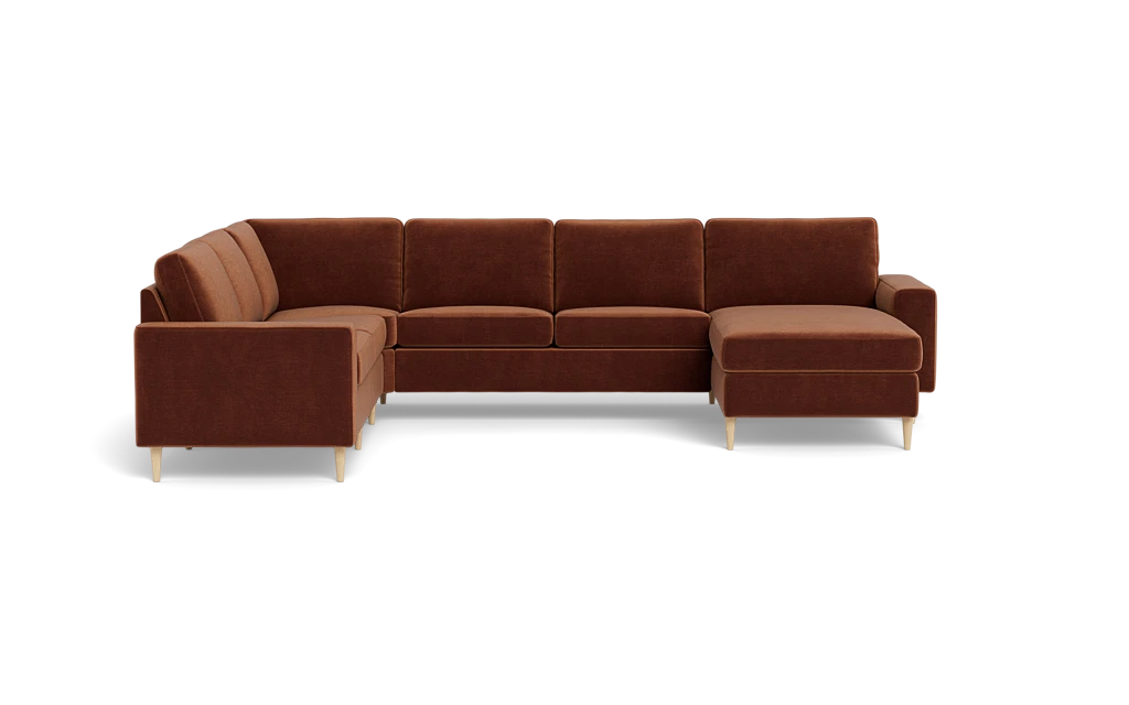 Symfoni 2019 hjørnesofa med chaiselong - bredt lige armlæn - Adore velour - Copper - Venstrevendt