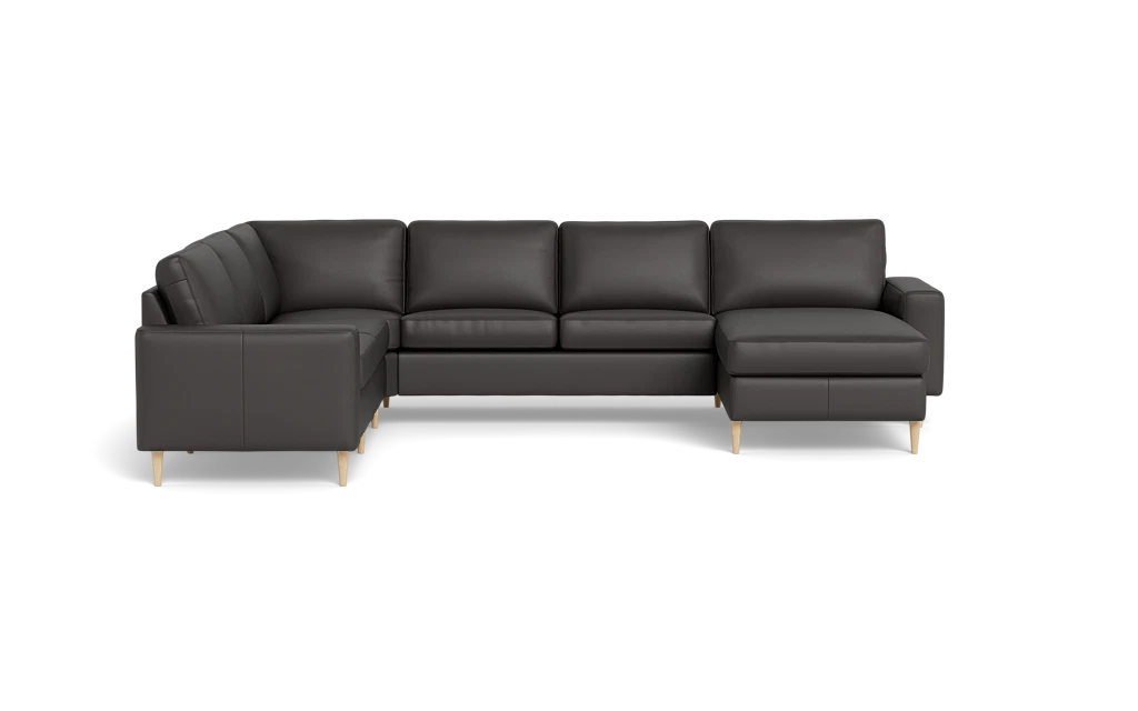 Symfoni 2019 hjørnesofa med chaiselong - bredt lige armlæn - Soleda læder - Dark Brown - Venstrevendt