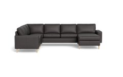 Symfoni 2019 hjørnesofa med chaiselong - bredt lige armlæn - Soleda læder - Dark Brown - Venstrevendt