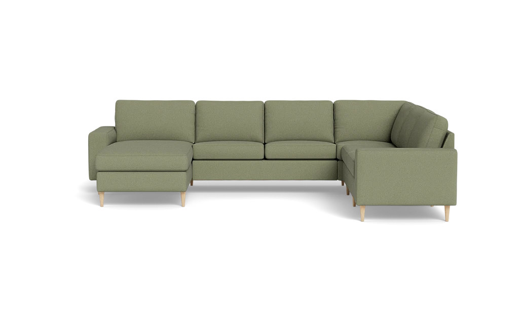 Symfoni 2019 hjørnesofa med chaiselong - bredt lige armlæn - Bloq stof - Eucalyptus - Højrevendt