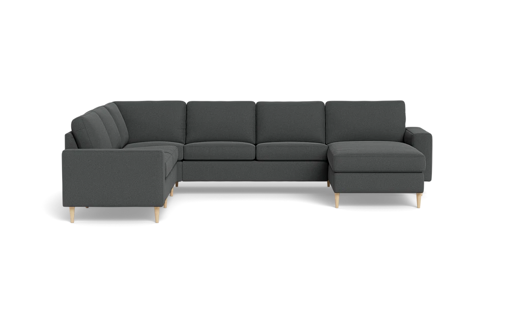 Symfoni 2019 hjørnesofa med chaiselong - bredt lige armlæn - Bloq stof - Grey - Venstrevendt