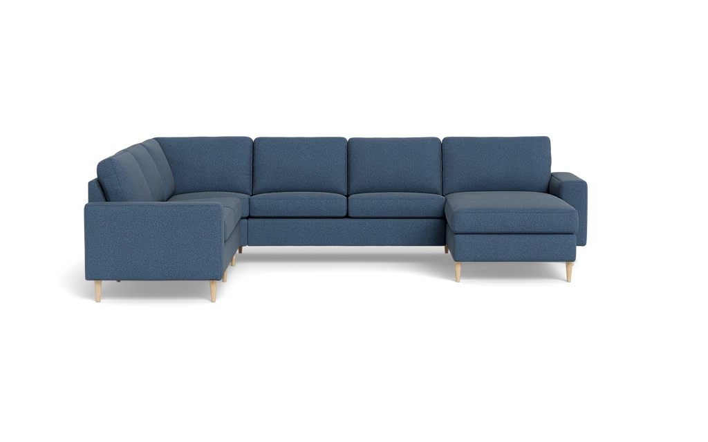 Symfoni 2019 hjørnesofa med chaiselong - bredt lige armlæn - Brego stof - Dark Blue - Venstrevendt