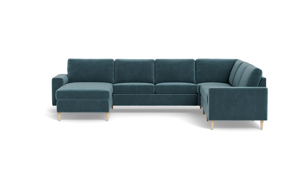 Symfoni 2019 hjørnesofa med chaiselong - bredt lige armlæn - Adore velour - Petrol - Højrevendt