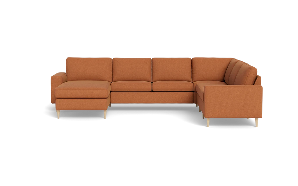 Symfoni 2019 hjørnesofa med chaiselong - bredt lige armlæn - Rebel stof - Cognac - Højrevendt