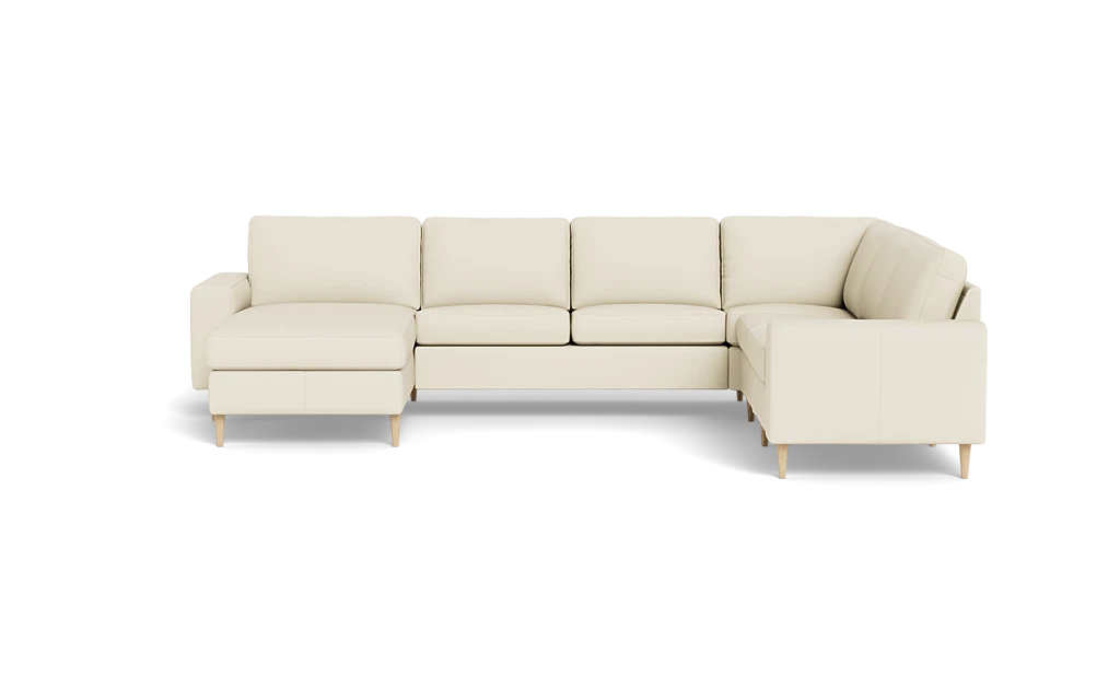 Symfoni 2019 hjørnesofa med chaiselong - bredt lige armlæn - Soleda læder - Pure White - Højrevendt