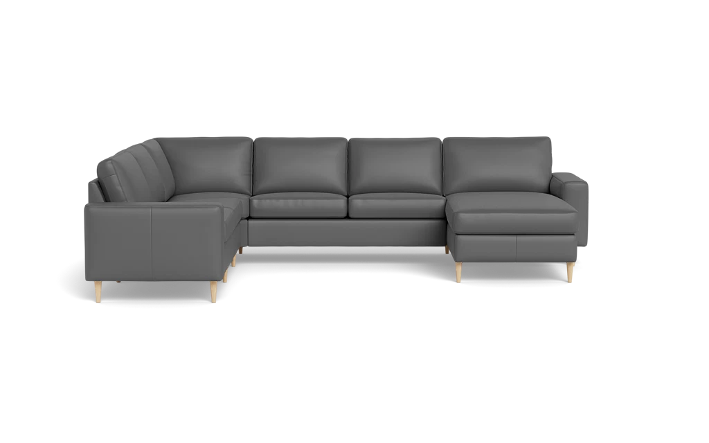 Symfoni 2019 hjørnesofa med chaiselong - bredt lige armlæn - Semianilin/spalt læder - Grey - Venstrevendt