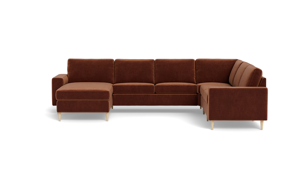 Symfoni 2019 hjørnesofa med chaiselong - bredt lige armlæn - Adore velour - Copper - Højrevendt
