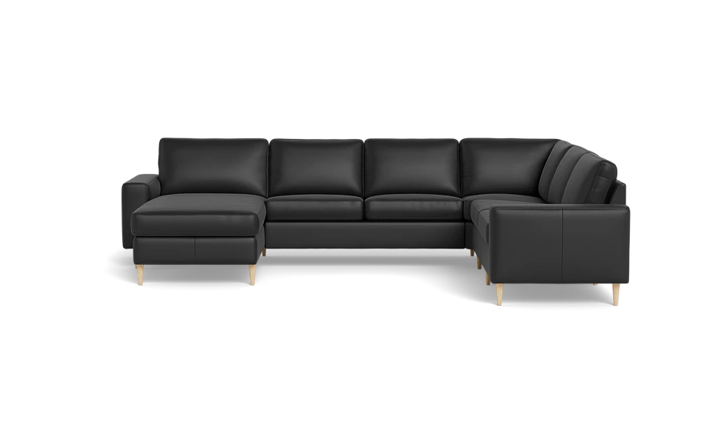 Symfoni 2019 hjørnesofa med chaiselong - bredt lige armlæn - Semianilin/spalt læder - Black - Højrevendt