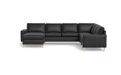 Symfoni 2019 hjørnesofa med chaiselong - bredt lige armlæn - Semianilin/spalt læder - Black - Højrevendt