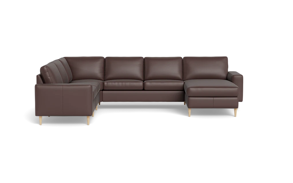 Symfoni 2019 hjørnesofa med chaiselong - bredt lige armlæn - Anilux læder - Dark Brown - Venstrevendt
