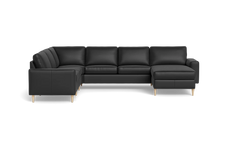 Symfoni 2019 hjørnesofa med chaiselong - bredt lige armlæn - Semianilin/spalt læder - Black - Venstrevendt