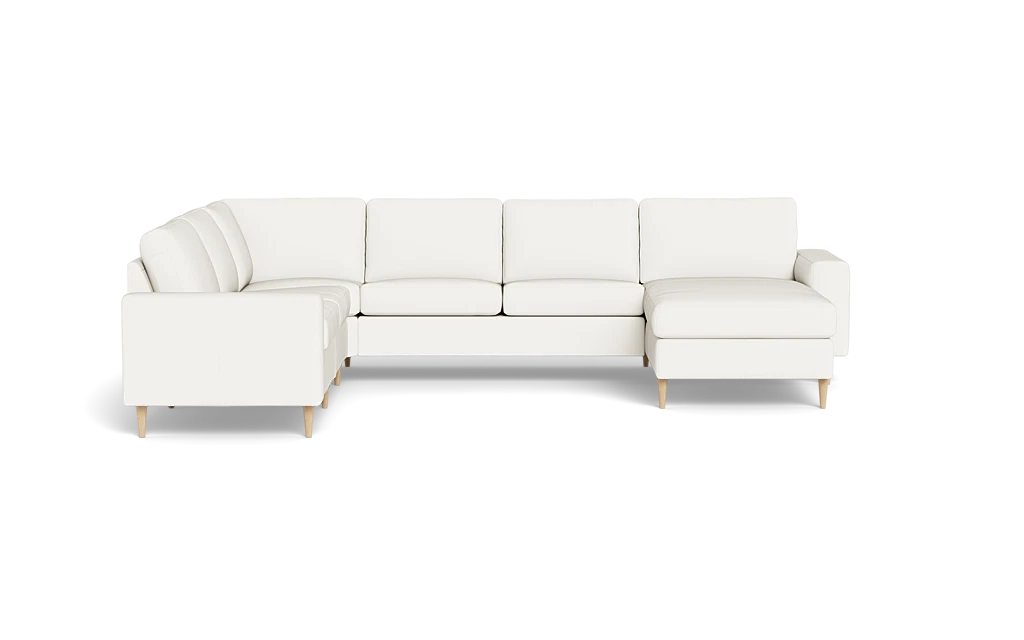 Symfoni 2019 hjørnesofa med chaiselong - bredt lige armlæn - Semianilin/spalt læder - White - Venstrevendt