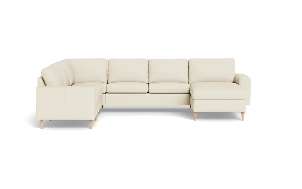 Symfoni 2019 hjørnesofa med chaiselong - bredt lige armlæn - Soleda læder - Pure White - Venstrevendt