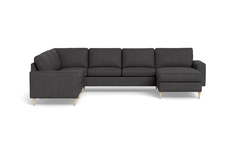 Symfoni 2019 hjørnesofa med chaiselong - bredt lige armlæn - Vila stof - Dark Grey - Venstrevendt