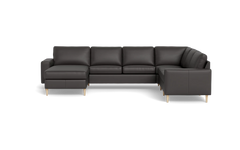 Symfoni 2019 hjørnesofa med chaiselong - bredt lige armlæn - Soleda læder - Dark Brown - Højrevendt