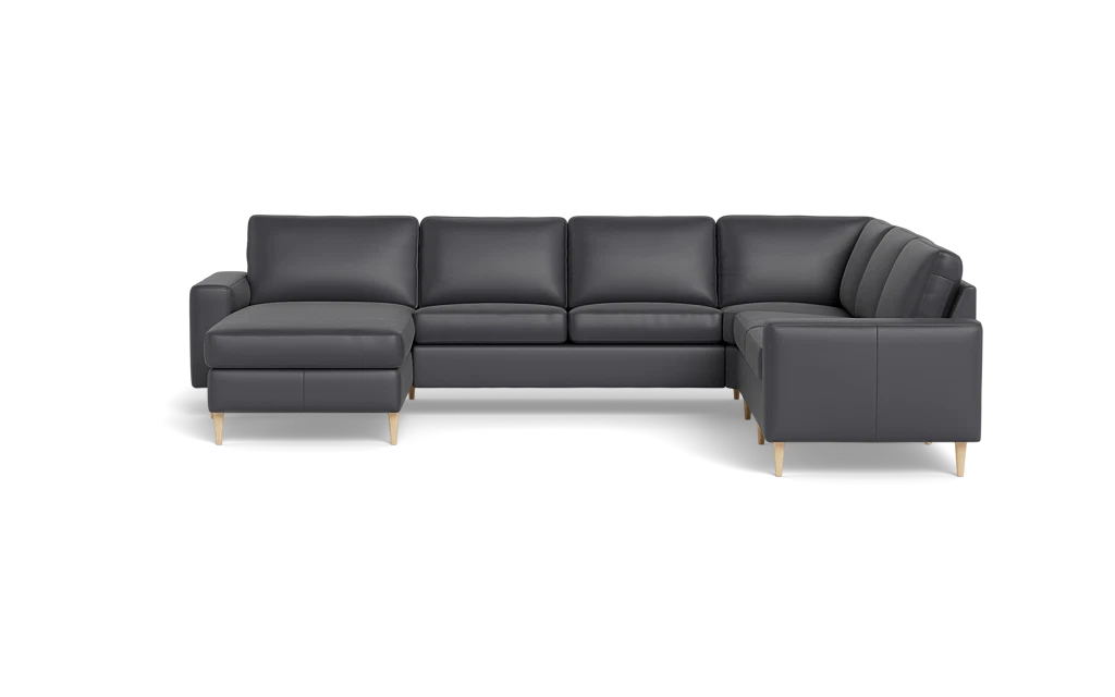 Symfoni 2019 hjørnesofa med chaiselong - bredt lige armlæn - Semianilin/spalt læder - Anthracite - Højrevendt