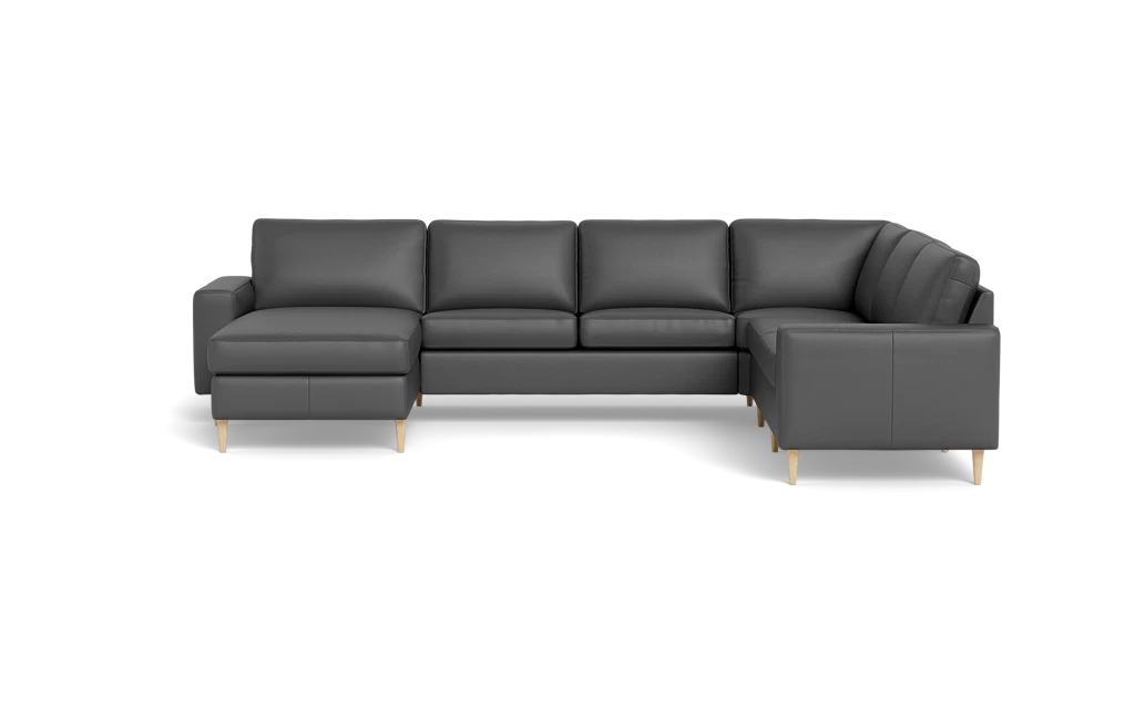 Symfoni 2019 hjørnesofa med chaiselong - bredt lige armlæn - Soleda læder - Anthracite - Højrevendt