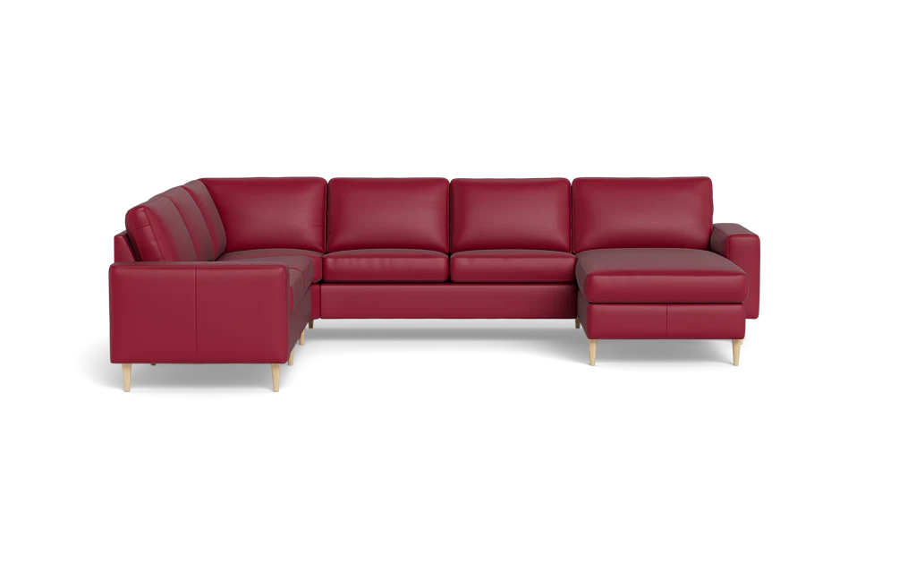 Symfoni 2019 hjørnesofa med chaiselong - bredt lige armlæn - Semianilin/spalt læder - Red - Venstrevendt