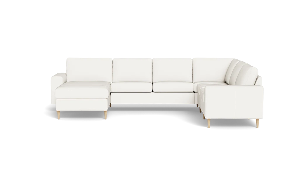Symfoni 2019 hjørnesofa med chaiselong - bredt lige armlæn - Semianilin/spalt læder - White - Højrevendt