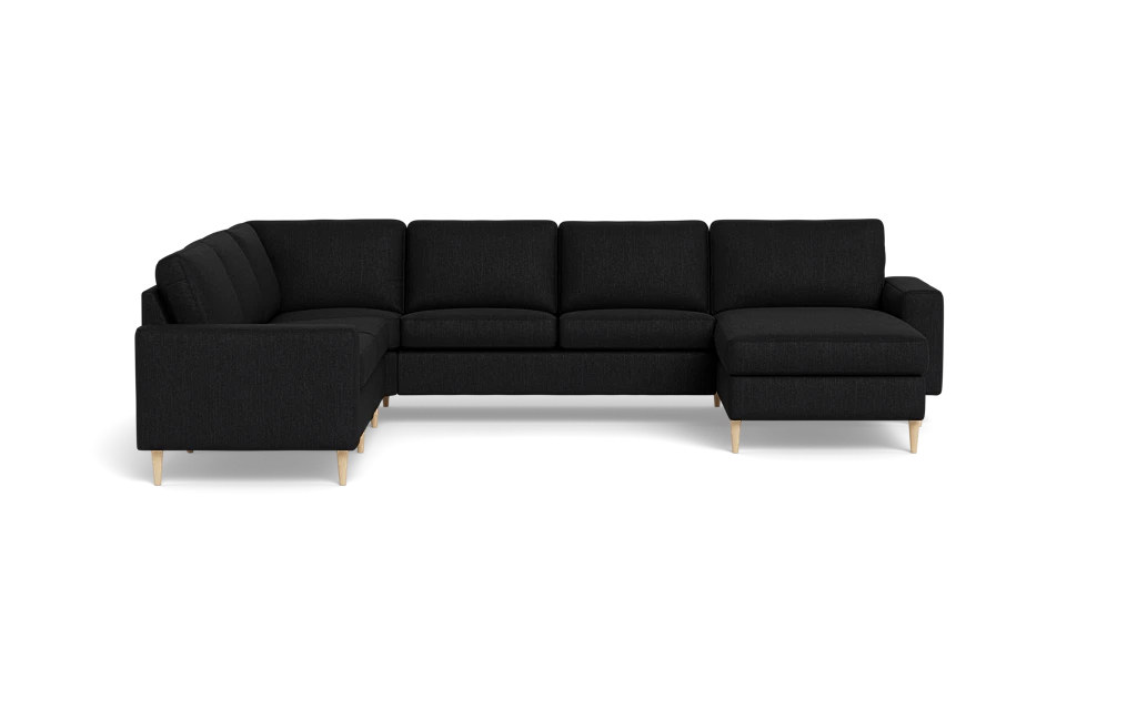 Symfoni 2019 hjørnesofa med chaiselong - bredt lige armlæn - Vila stof - Black - Venstrevendt
