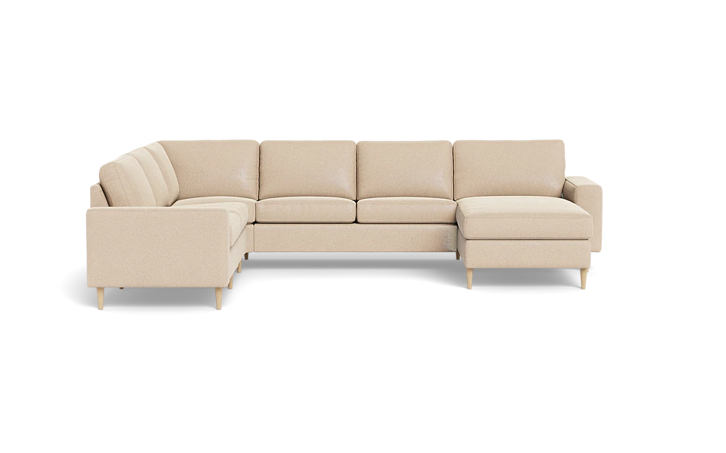 Symfoni 2019 hjørnesofa med chaiselong - bredt lige armlæn - Bloq stof - Beige - Venstrevendt