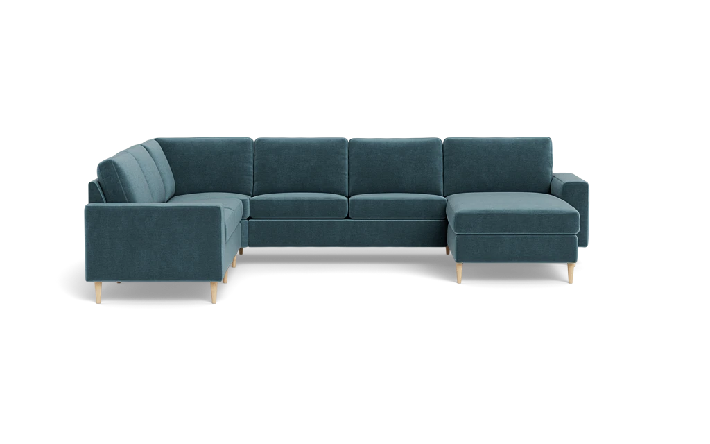 Symfoni 2019 hjørnesofa med chaiselong - bredt lige armlæn - Adore velour - Petrol - Venstrevendt