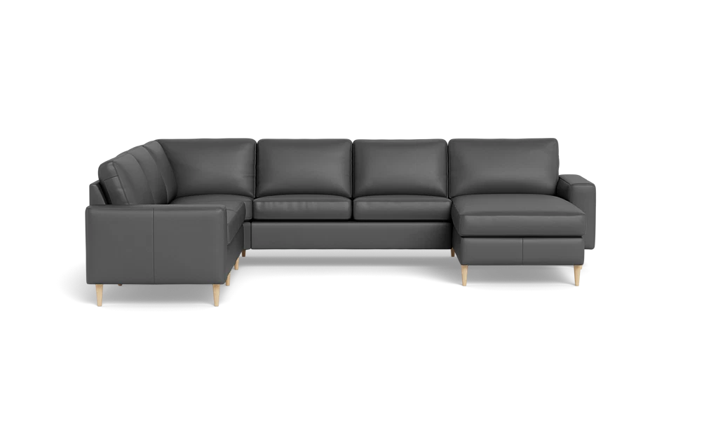 Symfoni 2019 hjørnesofa med chaiselong - bredt lige armlæn - Soleda læder - Anthracite - Venstrevendt