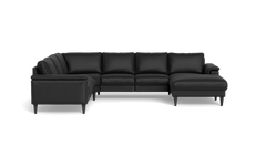 Stamford 2601 hjørnesofa med chaiselong - Madras/skai læder - Black - Højrevendt