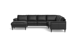 Stamford 2601 hjørnesofa med chaiselong - Semianilin/spalt læder - Black - Venstrevendt